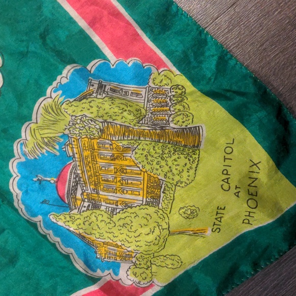 Vintage 60s Arizona silk western cowboy cowgirl rockabilly scarf  31"x34 - Picture 8 of 9